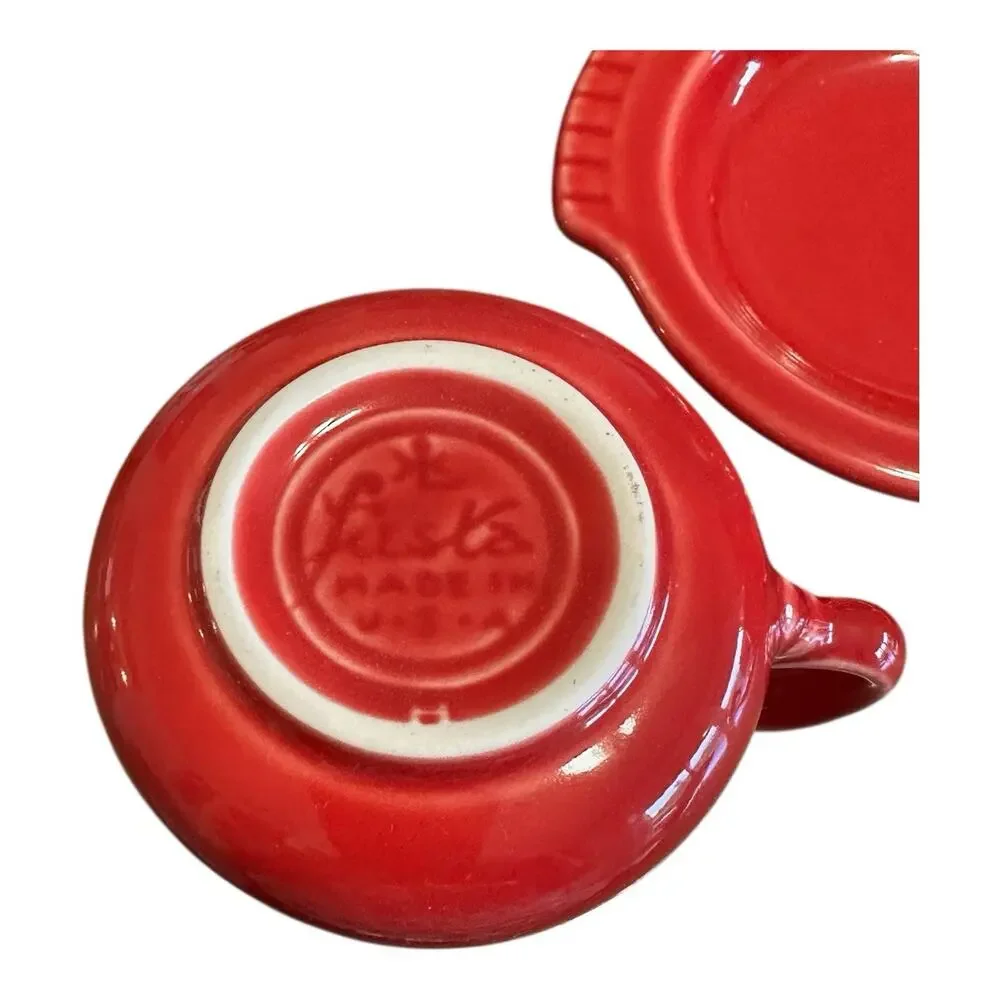 Vintage Fiestaware Ceramic Sugar & Creamer With Tray Fiesta Pottery Scarlet Red